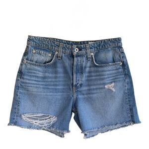Rag & Bone Rosa Mid Rise Raw Hem Denim Shorts Size 27 Medium Wash Distressed